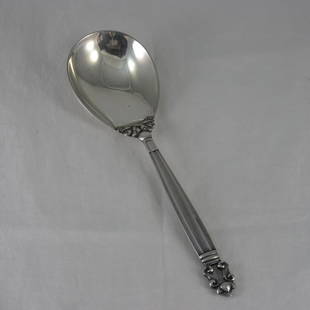 Sterling, Georg Jensen, Acorn, Large Serving Spoon: Sterling, Georg Jensen, Denmark, Acorn, Large Serving Spoon; 9", 2 1/2" wide, 3.19 ozt.