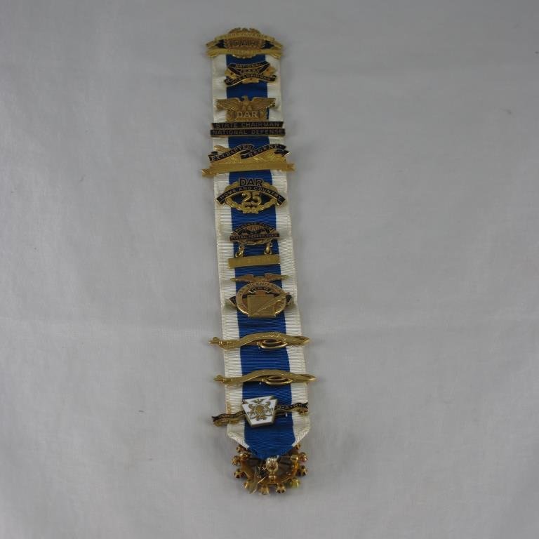 DAR Ribbon with Pins, Medals, etc.