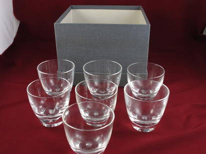 Steuben Old Fashioned Glasses: Steuben Old Fashioned Glasses, 7 glasses, ~ 3 1/2" tall, minor variations in height, all are signed