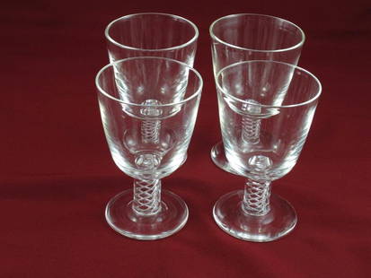 Steuben "Air Twist" Stem Glasses: Steuben "Air Twist" Stem Glasses (4), ~ 5 tall, minor variations in height and thickness, all are signed