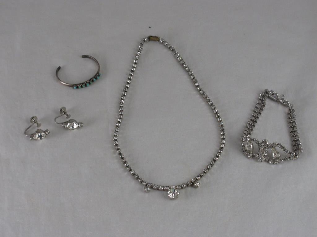Vintage Rhinestone Necklace, Bracelet, Earrings (1 of 5)
