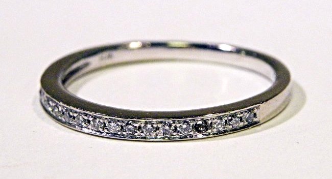 Diamond Wedding Band: 14K White Gold 18 Diamond Wedding Band; total weight 1.7g; Ring Size 6.5