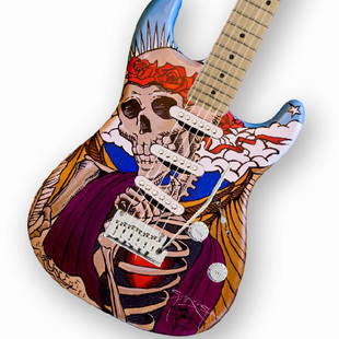 Stanley Mouse: Stanley Mouse has done artwork for several rock icons including the Grateful Dead, Steve Miller Band, Joan Baez, David Nash, Bo Diddley and Tom Waits. mousestudios.com ©2010 This guitar was painted