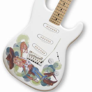 Pixar's "Woody": Pixar artist Scott Morse sketched and painted Toy Story protagonist, Woody, onto this Fender® Stratocaster®. Included with the guitar will be an original framed pencil sketch of Woody by Scott