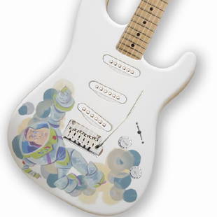 Pixar's "Buzz Lightyear": Pixar artist Scott Morse sketched and painted Toy Story superhero, Buzz Lightyear, onto this Fender® Stratocaster®. Included with the guitar will be an original framed pencil sketch of Buzz