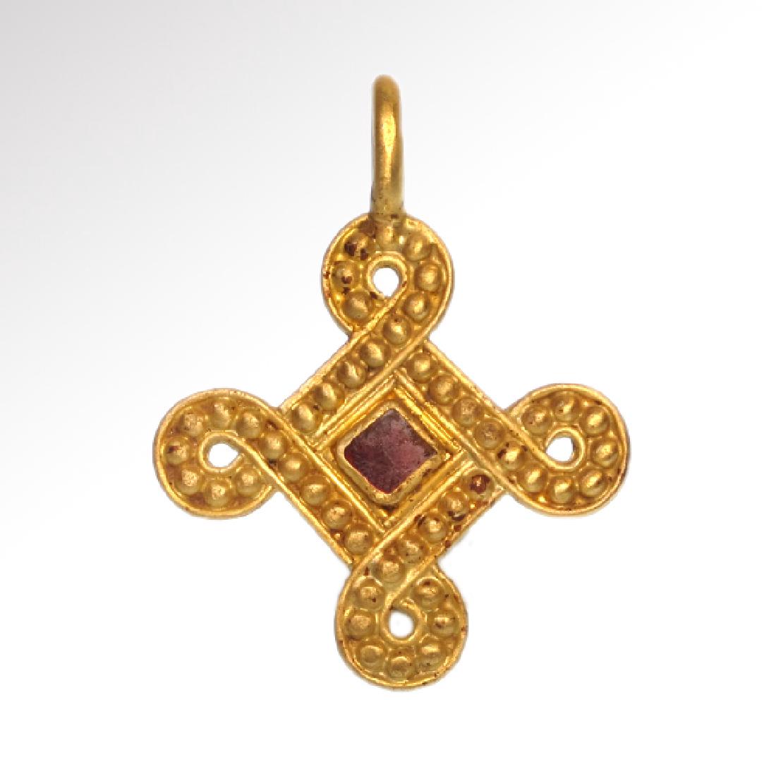 Viking Entwined Gold Cross Pendant with Garnet (1 of 3)