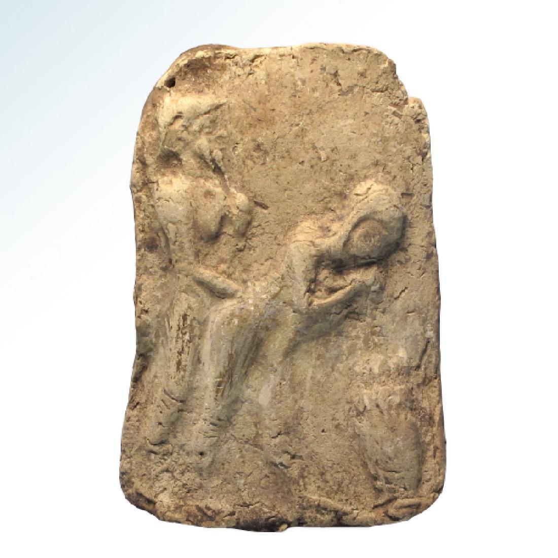 Babylonian Erotic Plaque, c. 2000-1800 B.C.: Babylonian Erotic Plaque, c. 2000-1800 B.C. Baked clay plaque appears to show a man and woman in a loving embrace, while the woman bends over to drink beer through a straw. Ancient documents of this p