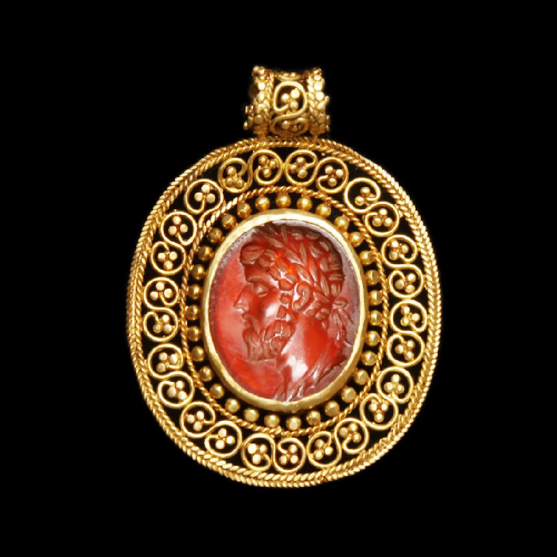 Roman Gold and Cornelian Pendant, Bust of Emperor, c. (1 of 6)