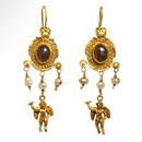 Roman Gold and Garnet Loop Earrings with Eros, Roman,