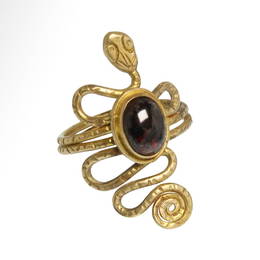 Roman Gold and Garnet Snake Finger Ring, c. 1st-2nd Century A.D.