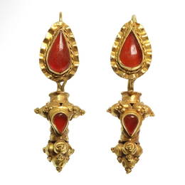 Roman Gold and Cornelian Earrings, c. 2nd -3rd Century A.D.