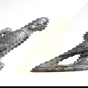 Egyptian Silver Eagle Amulet, c. 300 B.C.: Egyptian Silver Eagle Amulet, c. 300 B.C.Standing on integral base, nicely carved with very fine details of the face and feathers, loop at the top for suspension.Size:2.4 cm L - 15/16 inch Material:Si
