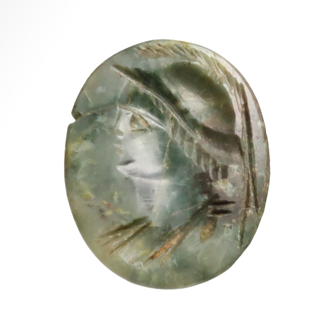 Roman Serpentine Stone Intaglio with Bust of a Man with Helmet, c. 1st-2nd Century A.D. (1 of 4)
