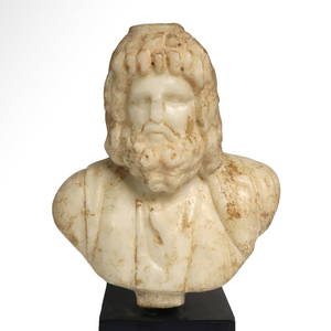 Roman Marble Bust of Zeus Serapis, Roman Imperial, c. 2nd Century A.D.