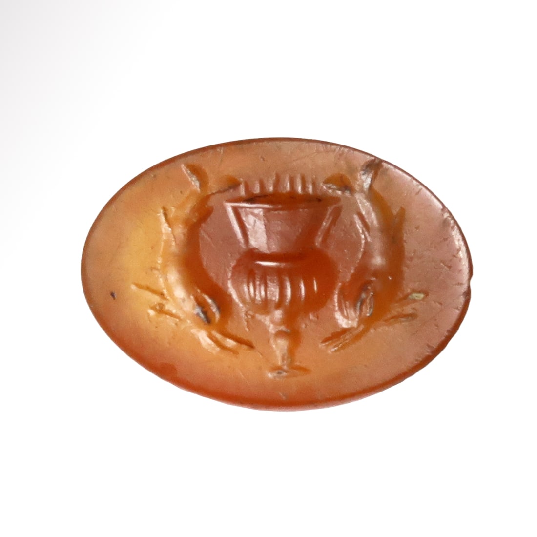 Roman Orange Cornelian Intaglio with Vase and Dolphins, c. 2nd Century A.D. (1 of 4)