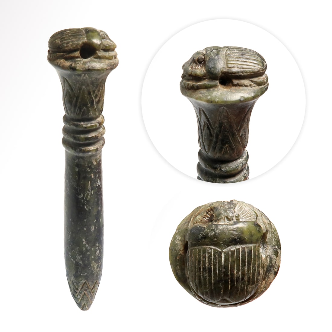 Egyptian Serpentine Scarab on Papyrus Sceptre, c. 600 B.C. (1 of 7)