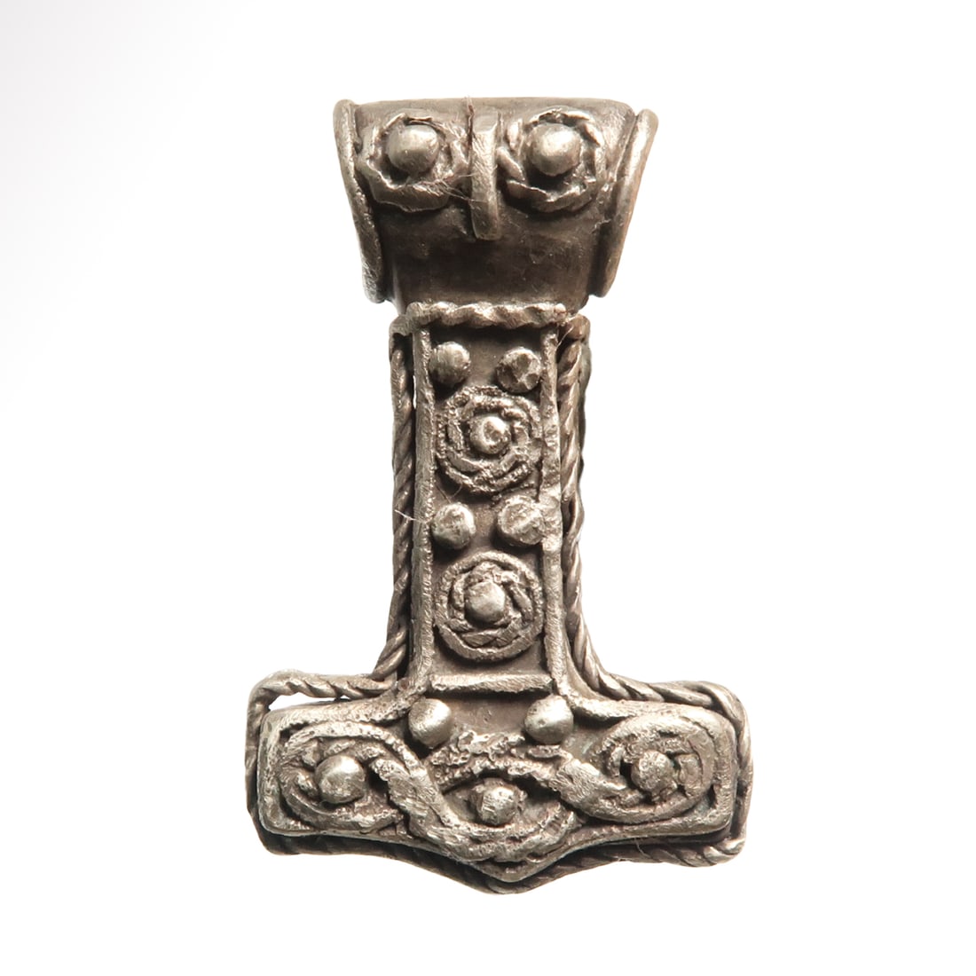 Viking Silver Hammer of Thor Mjölnir Pendant with Odin Head, c. 9th-10th Century A.D. (1 of 6)