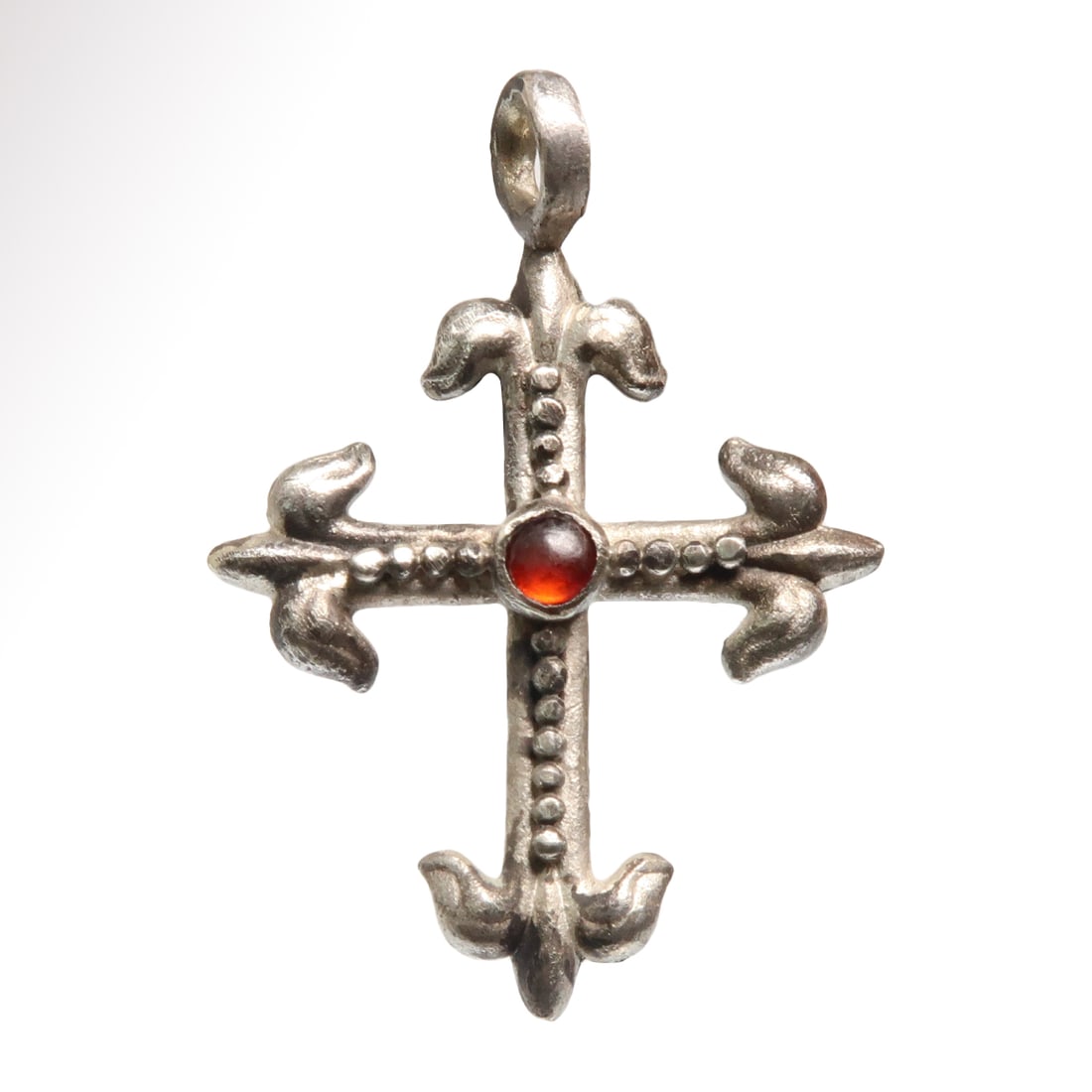 Byzantine Fleur de Lys Silver and Garnet Cross, c. 10th-11th Century A.D. (1 of 6)