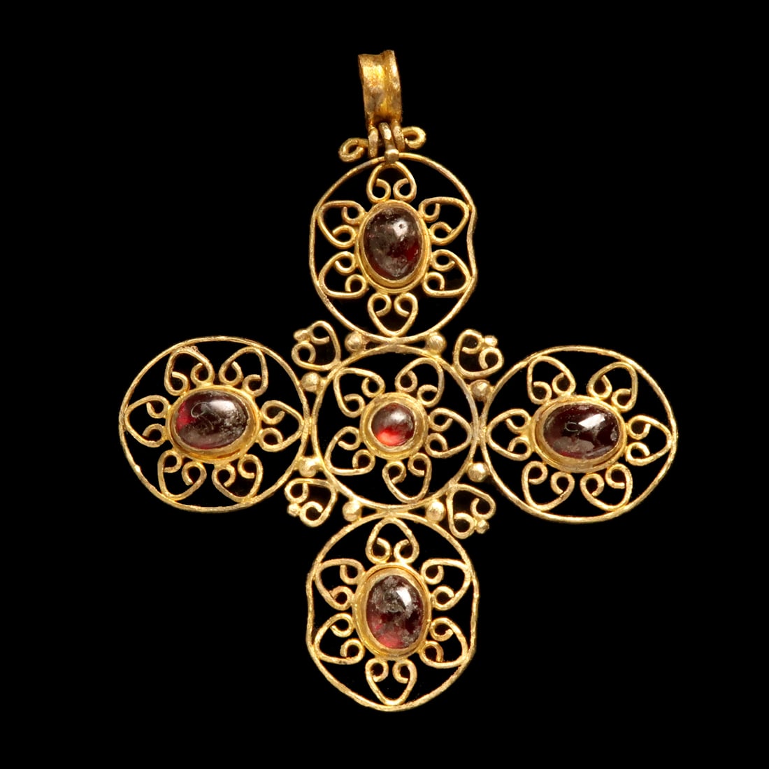 Byzantine Gold Filigree Open Work Cross with Garnets, c. 6th -7th century A.D. (1 of 6)