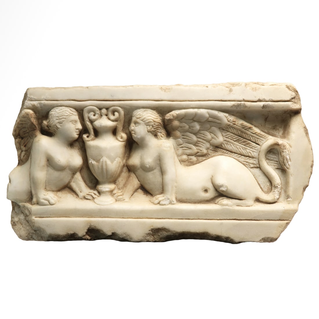 Roman Marble Architectural High Relief of Two Sphinxes and Amphora, c. 1st Century A.D. (1 of 7)