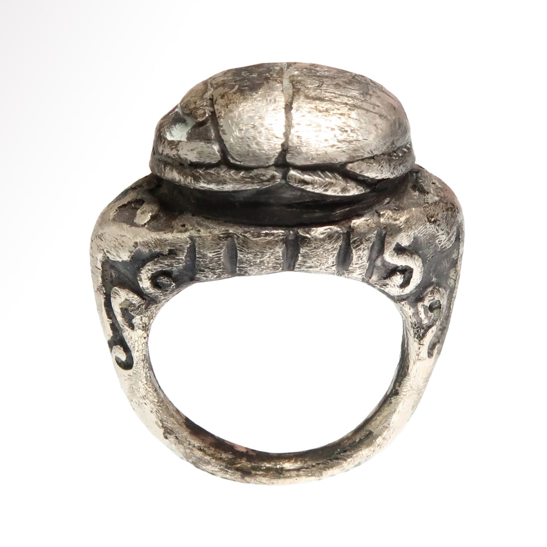 Rare Large Egyptian Solid Silver Scarab Ring, Ptolemaic Period, c. 200 B.C. (1 of 7)