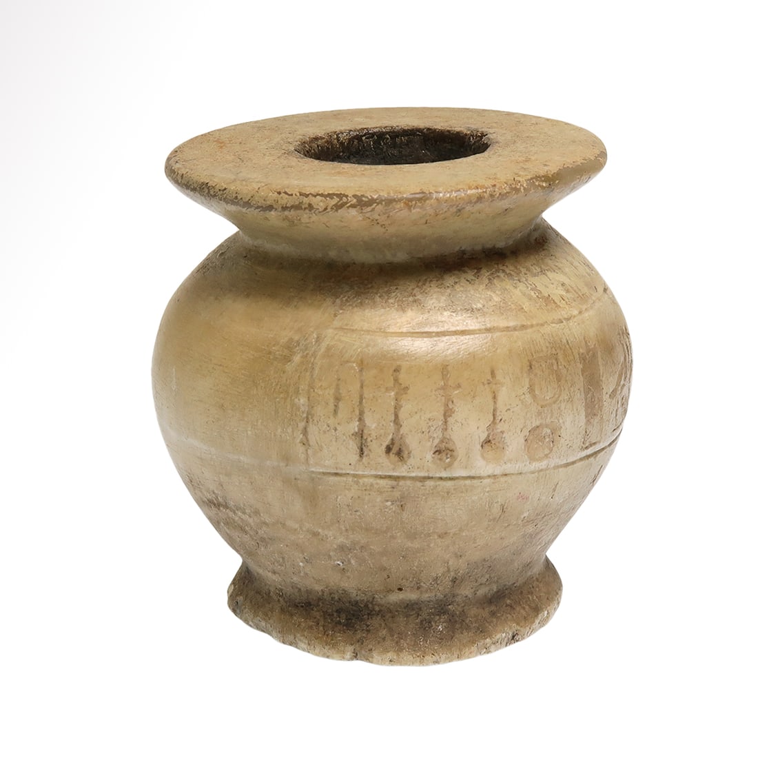 Egyptian Alabaster Inscribed Cosmetic Vessel, Second Intermediate Period, c. 1650-1550 B.C. (1 of 7)