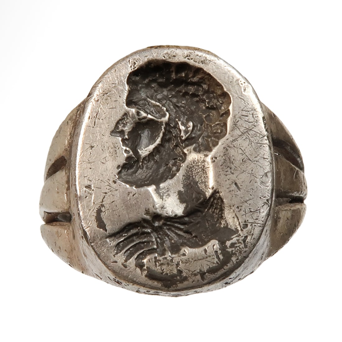 Roman Silver Ring, Head of Emperor Septimus Severus, c. 193 - 211 A.D. (1 of 7)