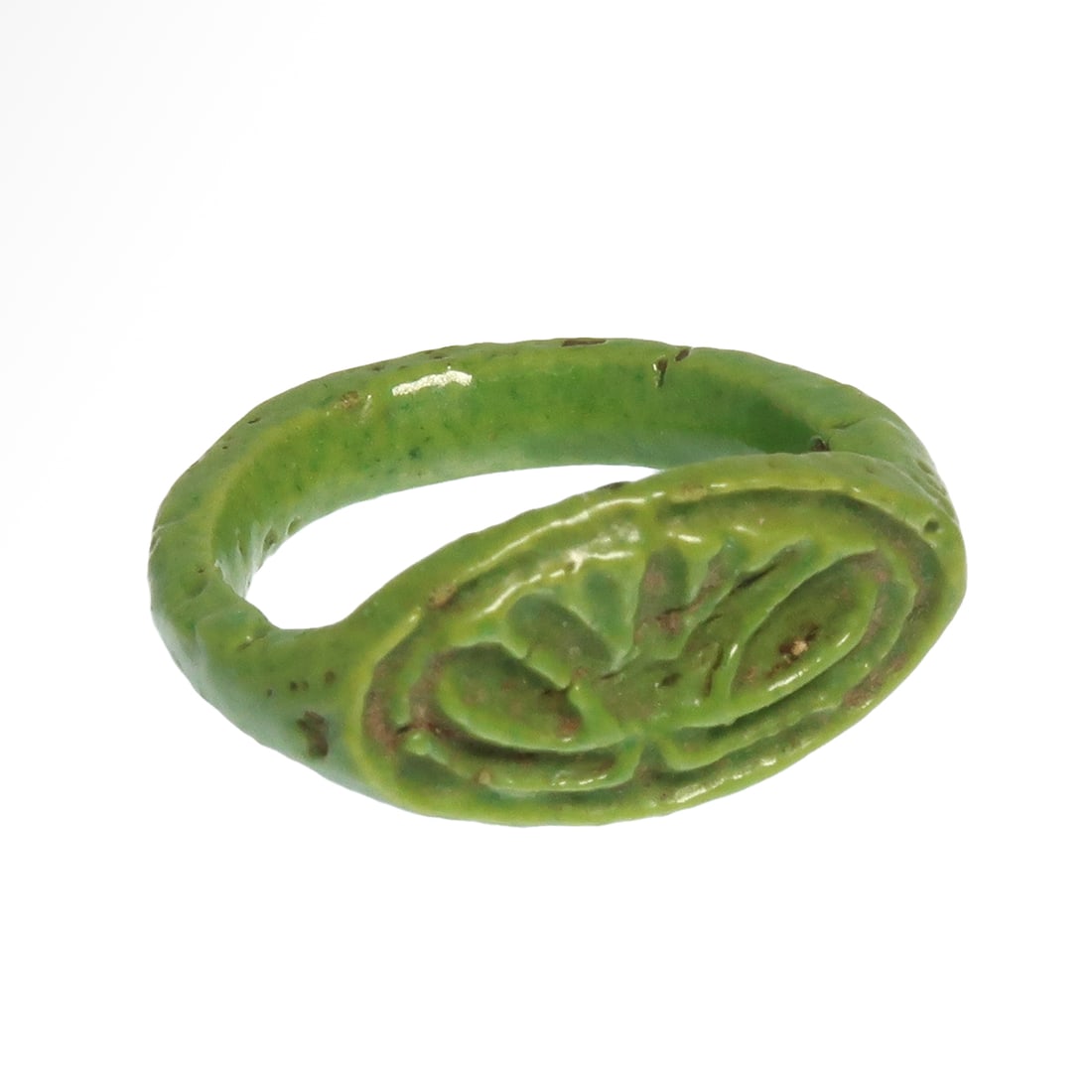 Egyptian Green Faience Ring With Lotus Flower, Amarna, New Kingdom, 18th Dynasty, c. 1550-1292 B.C. (1 of 6)