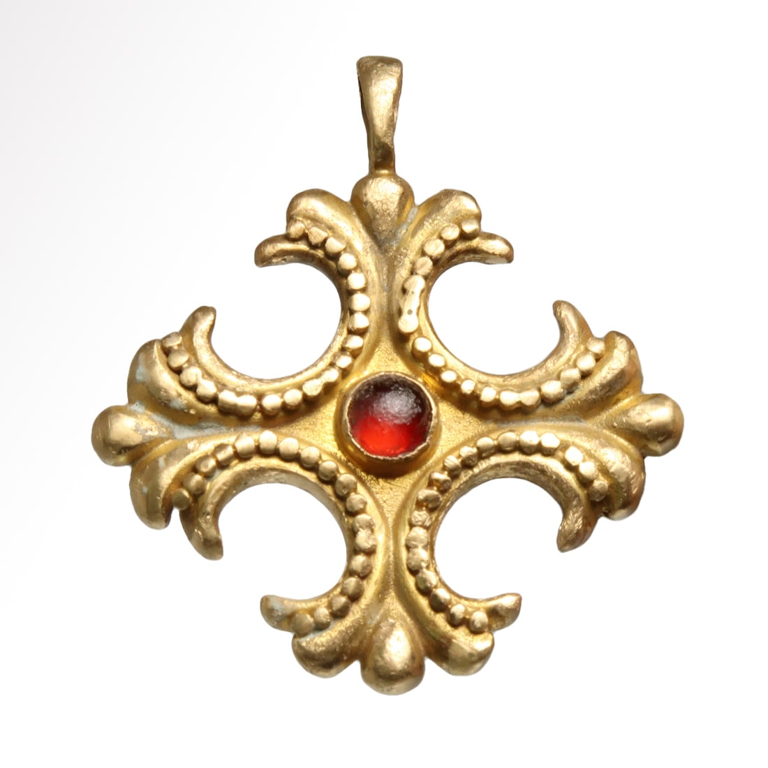 Medieval Fleur de Lys Gold and Garnet Cross, c. 10th-11th Century A.D. (1 of 6)