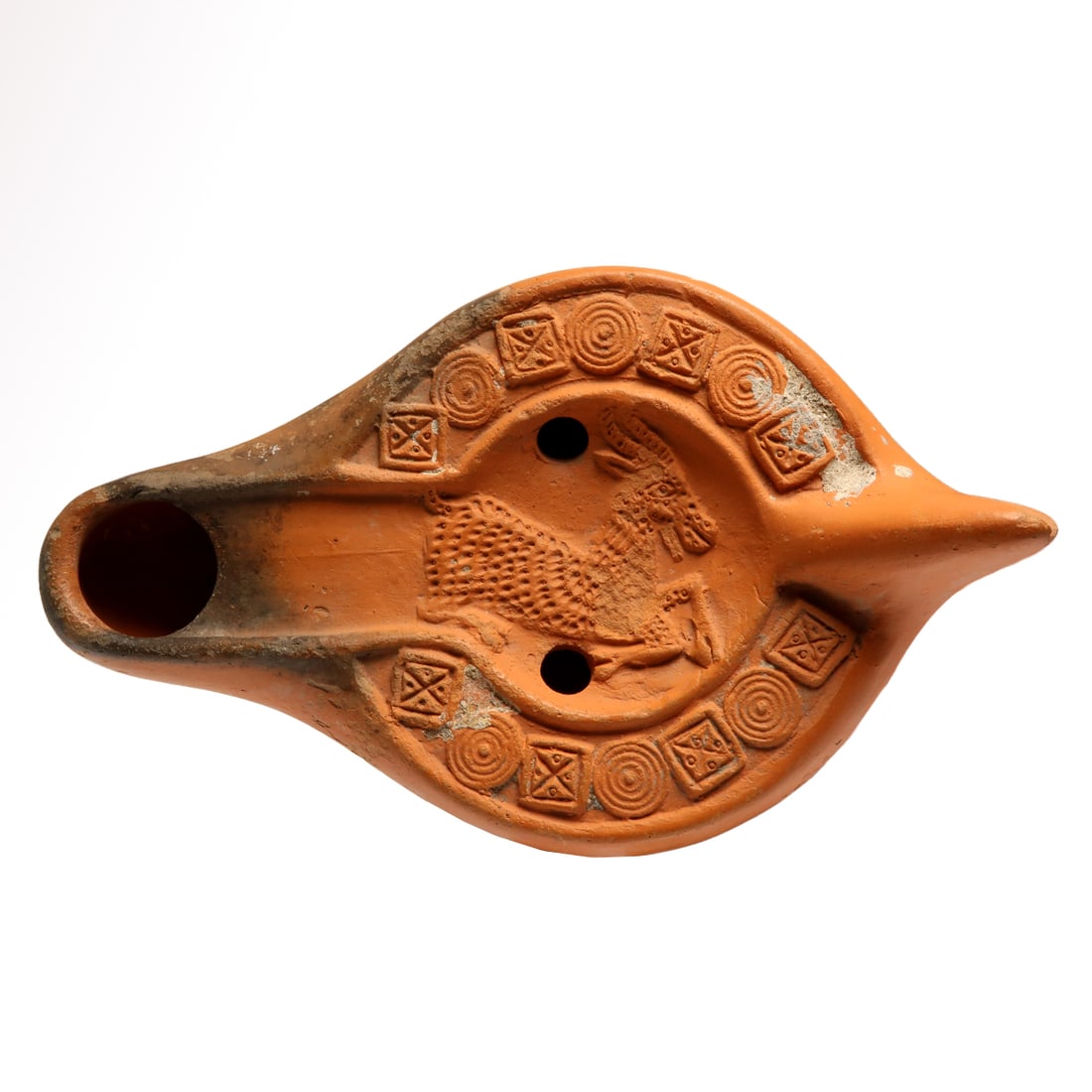 Roman Pottery Terra Sigillata Oil Lamp with Goat, c. 2nd-4th Century A.D. (1 of 7)