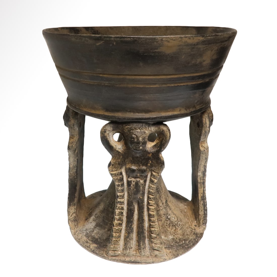 Etruscan Terracotta Bucchero Chalice with Caryatids, c. 7th-6th Century B.C. (1 of 6)
