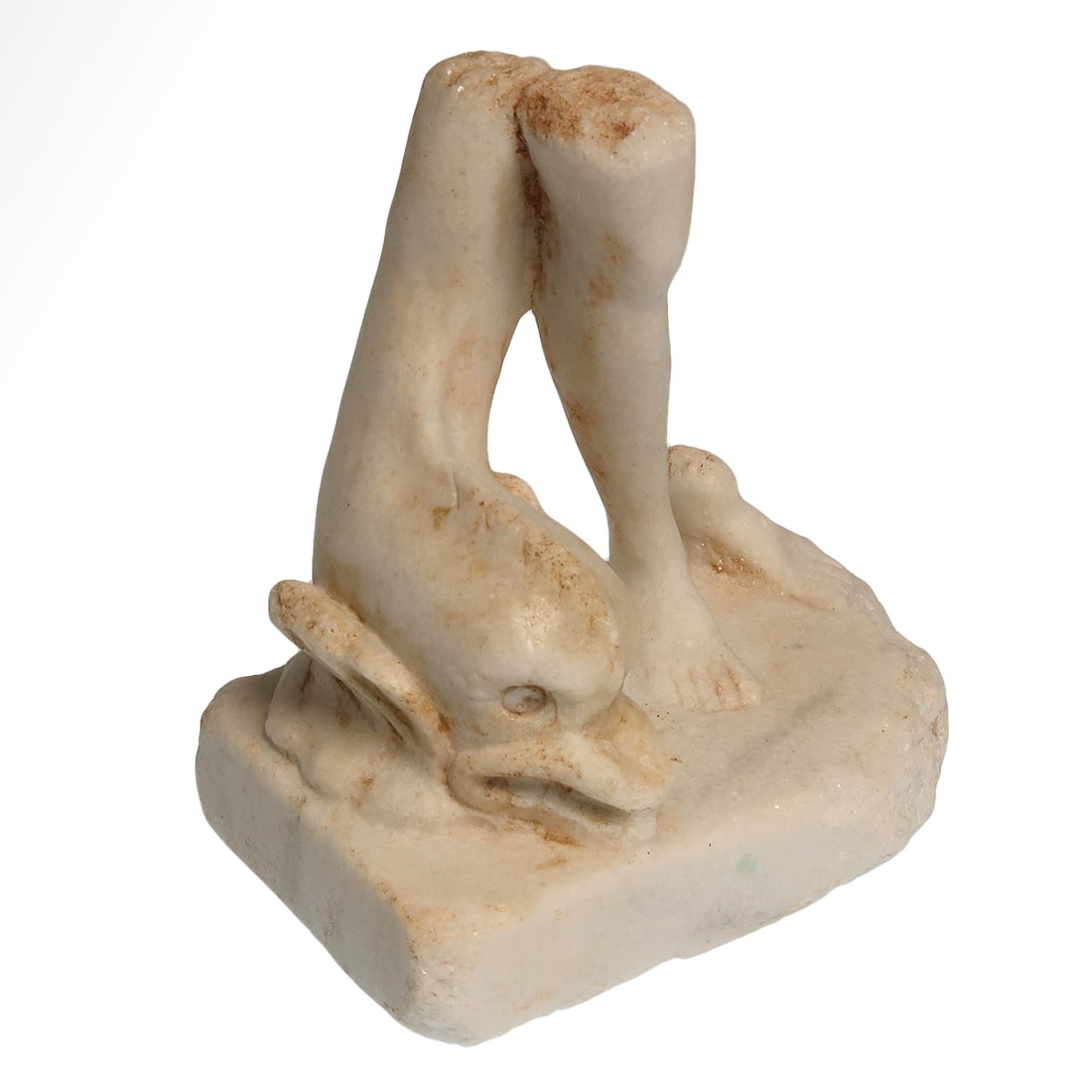 Roman Marble Dolphin, c. 2nd Century A.D.: Roman Marble Dolphin, c. 2nd Century A.D.The dolphin with its body up leaning on the right lower leg of Venus, her once whole figure standing on an integral base. Her feet still remaining. Exquisite.S