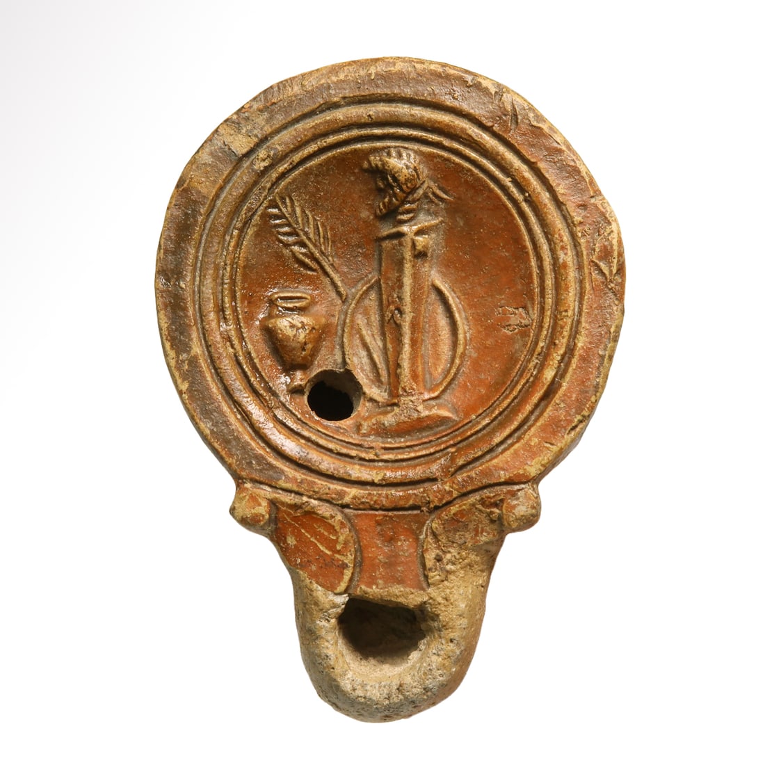 Roman Terracotta Oil Lamp with Herm, c. 2nd century A.D. (1 of 7)