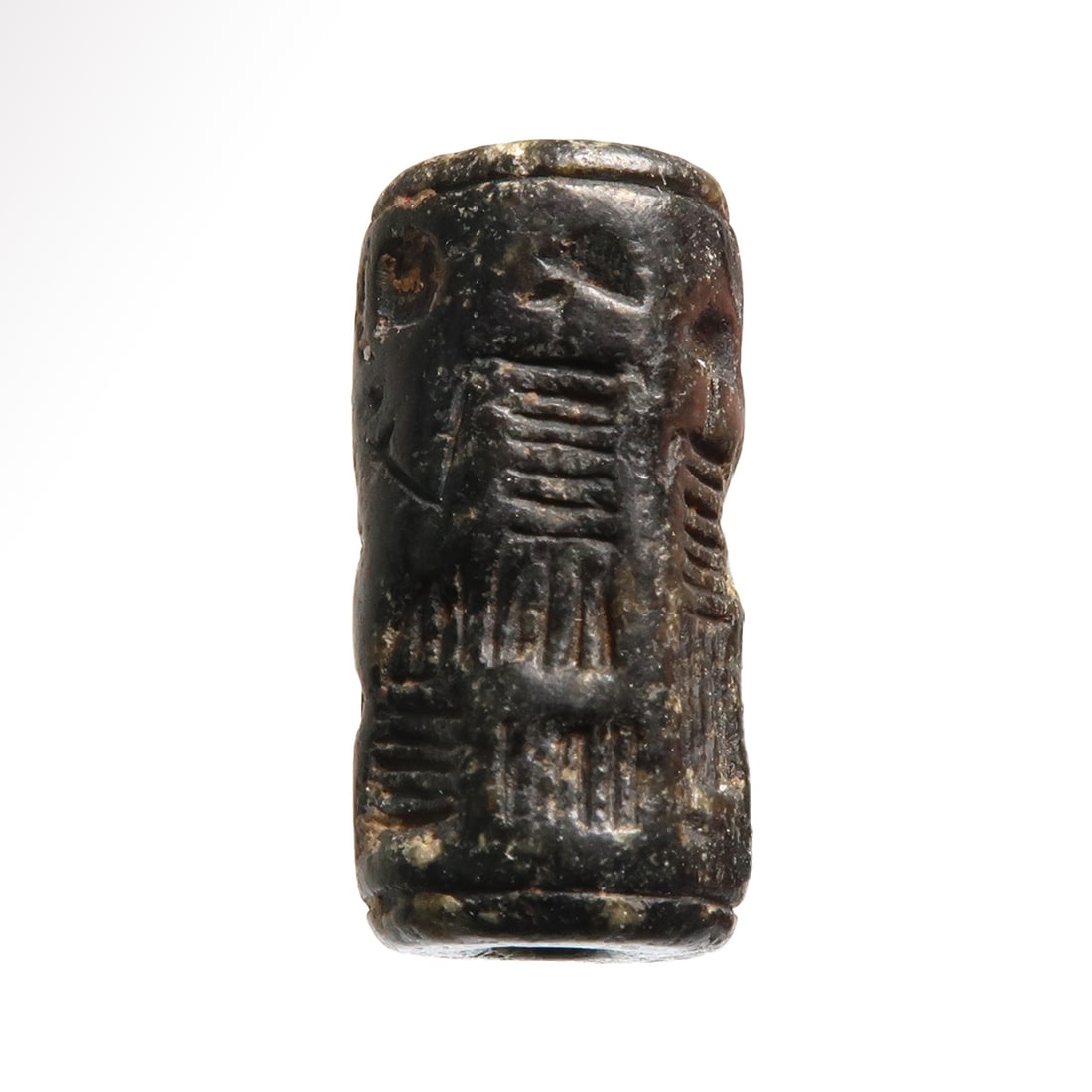 Anatolian Black Steatite Cylinder Seal with Worshipping Scene, with Prof. Lambert note, c. 2000 B.C. (1 of 7)