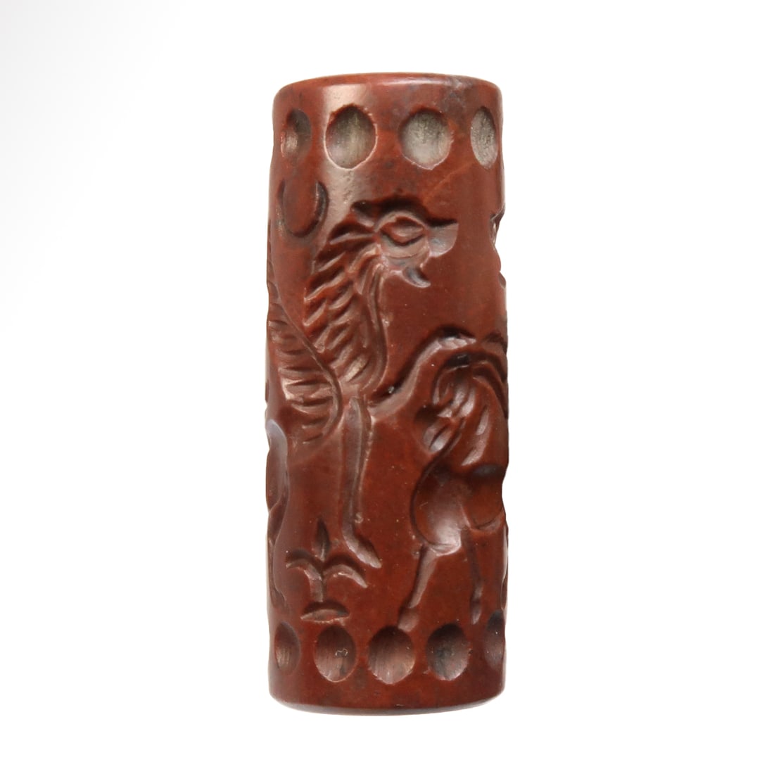 Mesopotamian Red Jasper Cylinder Seal, Winged Lions and Eagle, c. 500 B.C. (1 of 7)