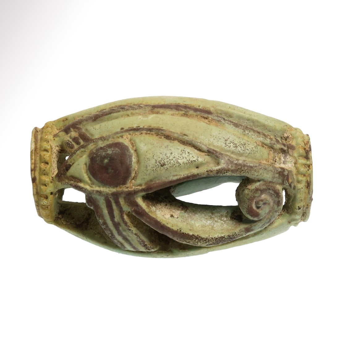 Rare Egyptian Bichrome Faience Open Work Bead with Royal Cartouche of Nebhepetre Mentuhotep II (1 of 7)