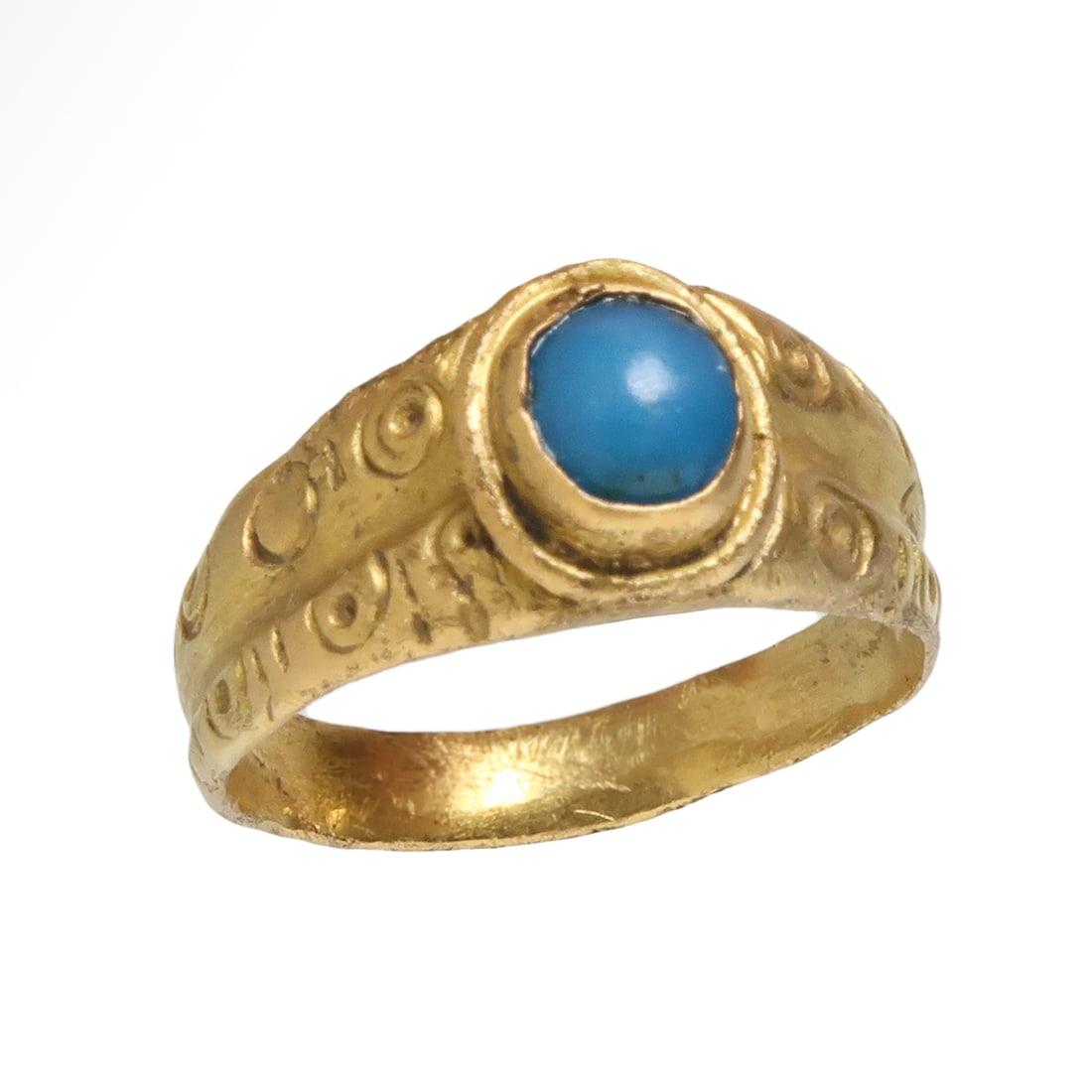 Medieval Decorated Gold Ring with Turquoise, c. 1200-1300 A.D. (1 of 6)