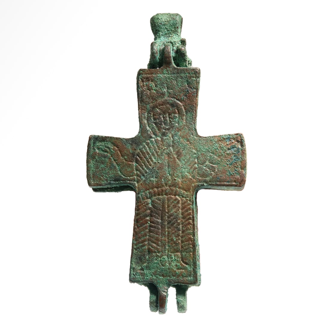 Byzantine Bronze Reliquary Enkolpion, Cross Pendant, c. 10th - 12th century A.D. (1 of 6)