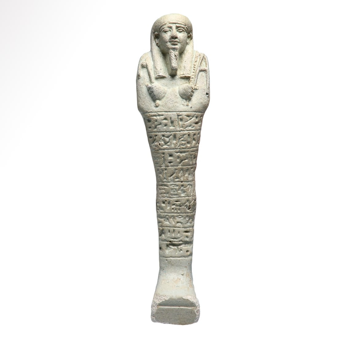 Large Egyptian Faience Inscribed Shabti, Inscribed to the Priest of Isis, c. 600-400 B.C. (1 of 7)