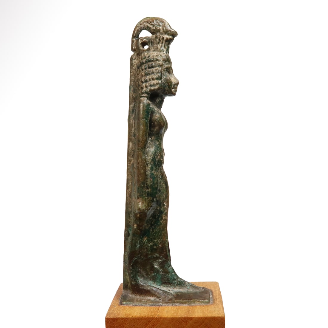 Very Rare Egyptian Faience Figure of the Goddess Hatmehit with Fish Headdress, c. 600-300 B.C. (1 of 7)