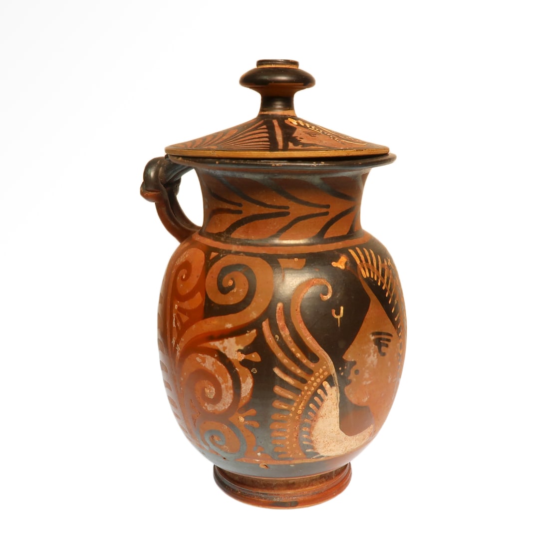 Greek Apulian Red-Figure Lidded Mug with Nike (Victory), c. 350-300 B.C. (1 of 7)