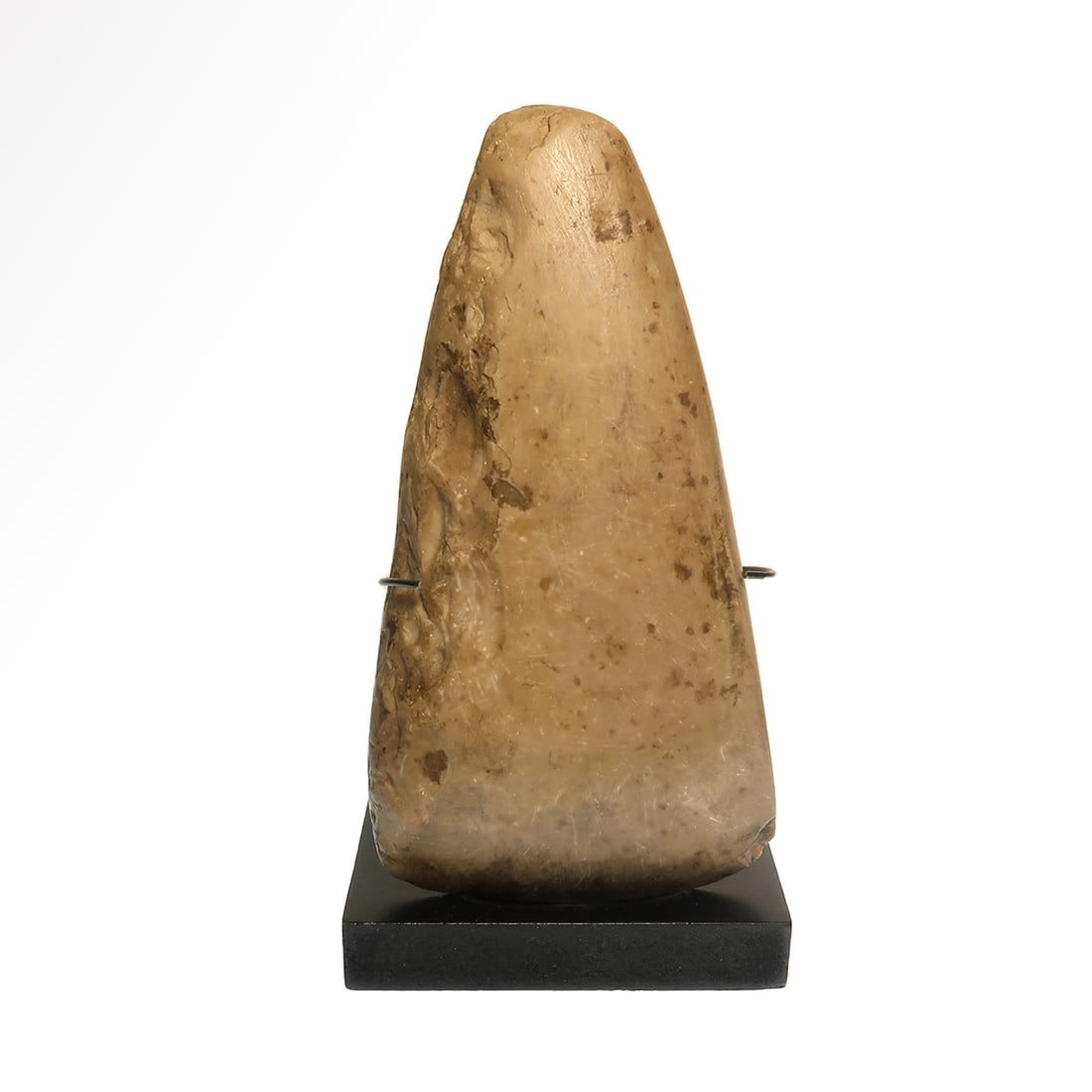 Large Neolithic Polished Flint Axe, c. 9600-8600 B.C.: Large Neolithic Polished Flint Axe, c. 9600-8600 B.C.With narrow rounded butt flaring to the curved cutting edge.Size:18 cm L - 7 1/16 inches Material:Flint Culture:Neolithic, c. 9600-8600 B.C.