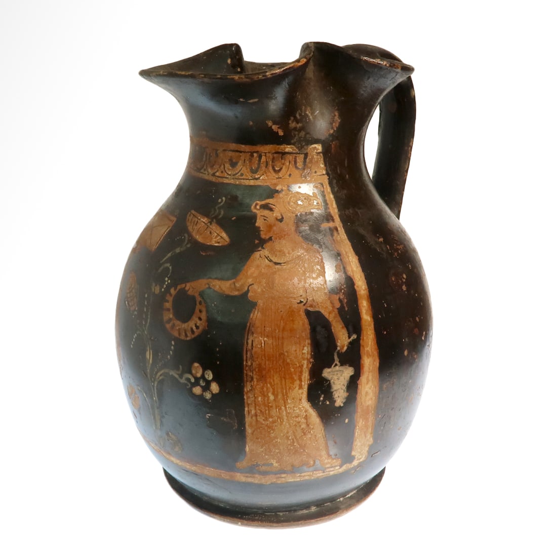 Greek Apulian Red Figure Oinochoe with Ariadne and Dionysus (Manner of Varrese Painter),c. 350-340BC (1 of 7)