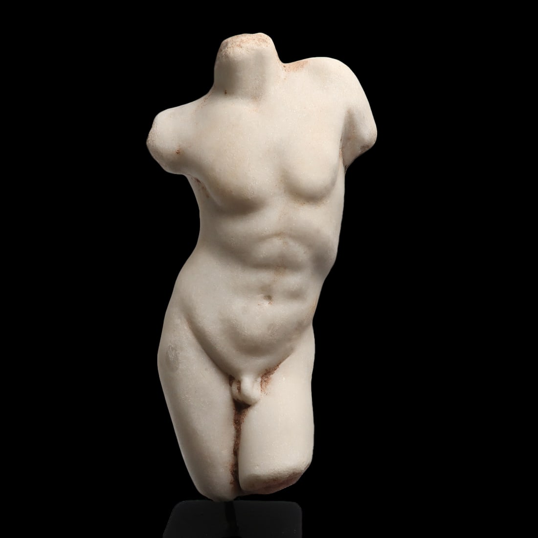 Roman Marble Torso of Apollo, c. 1st-2nd Century A.D.: Roman Marble Torso of Apollo, c. 1st-2nd Century A.D. Nude torso of a standing youth, his weight on his left leg, extremely fine muscular, well defined body. Exquisite. Size:14.1 cm L - 5 1/2 inches M