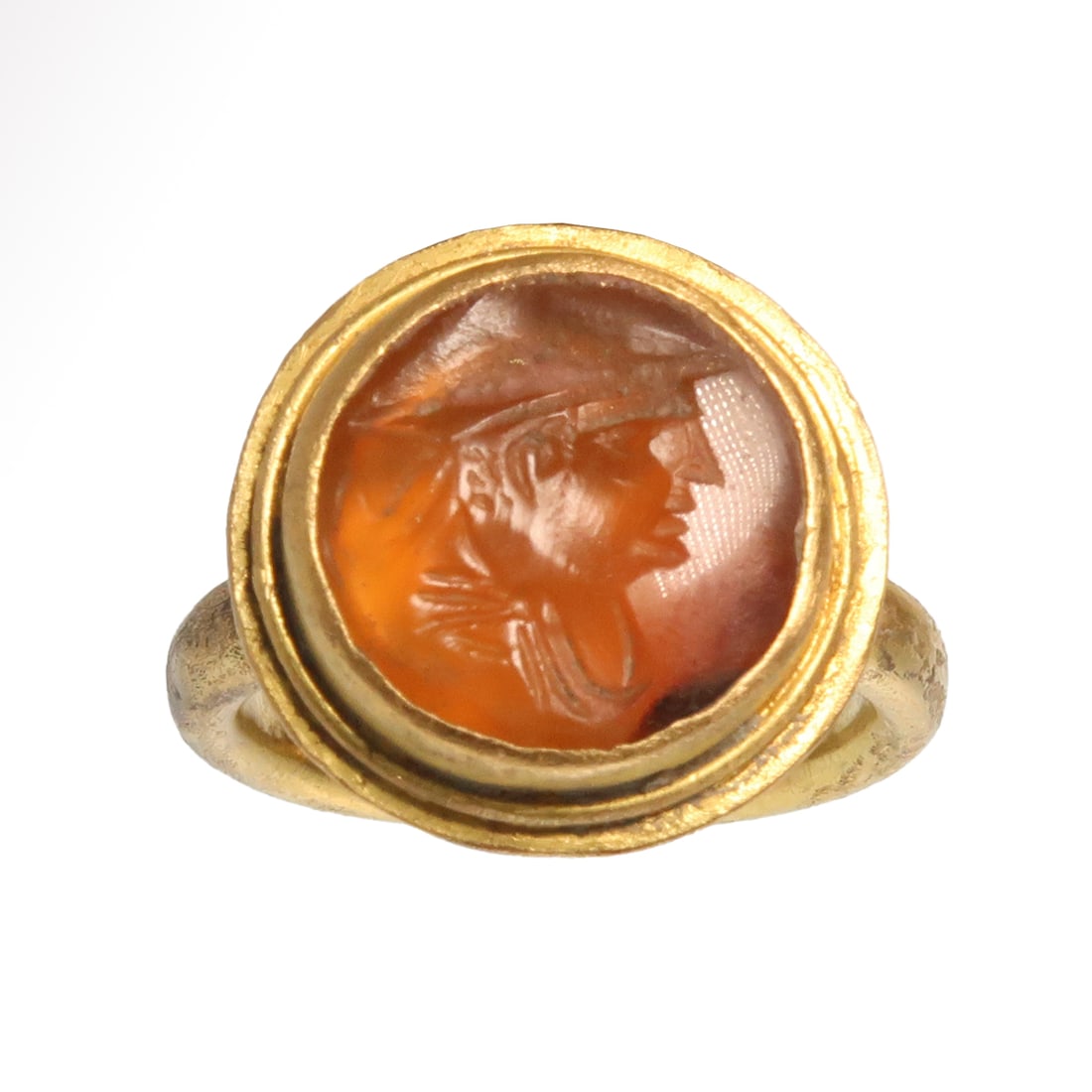 Roman Gold Ring with Cornelian Intaglio, Head of a Man, c. 2nd Century A.D. (1 of 6)
