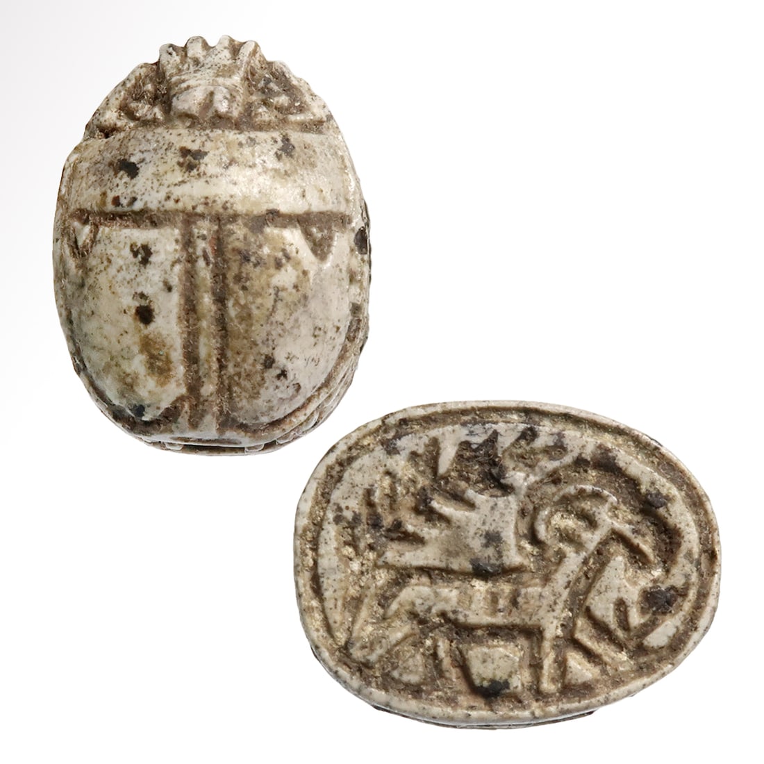 Egyptian Steatite Scarab with Ibex and Foliage, c. 600 B.C. (1 of 7)