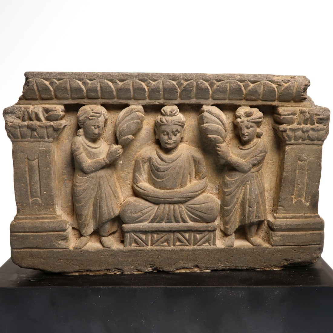 Gandhara Schist Relief of Buddha in Meditation and Followers, c. 2nd - 3rd Century A.D. (1 of 6)