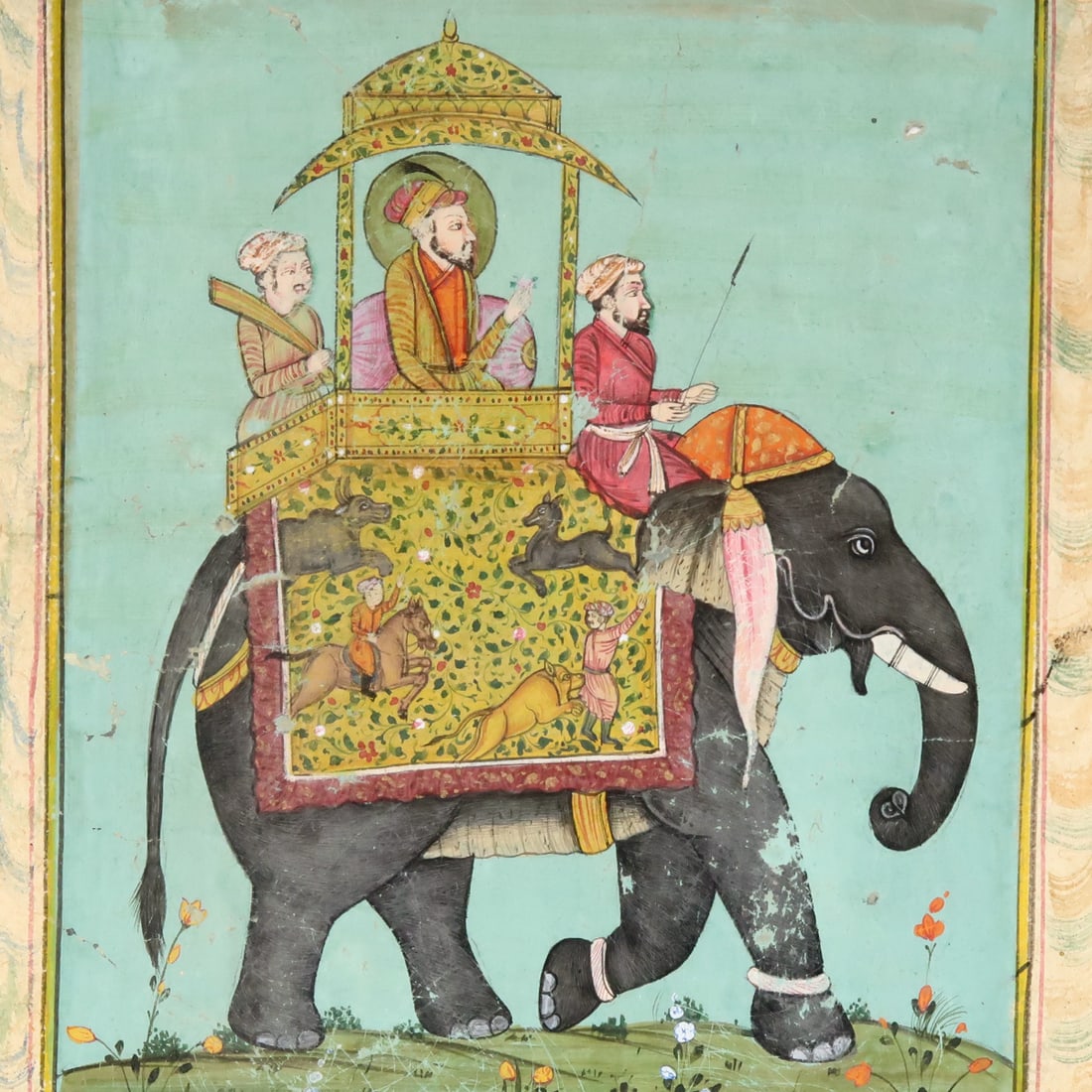 Persian Gilt and Painted Leaf Manuscript with Elephant, late 18th-19th Century A.D. (1 of 7)