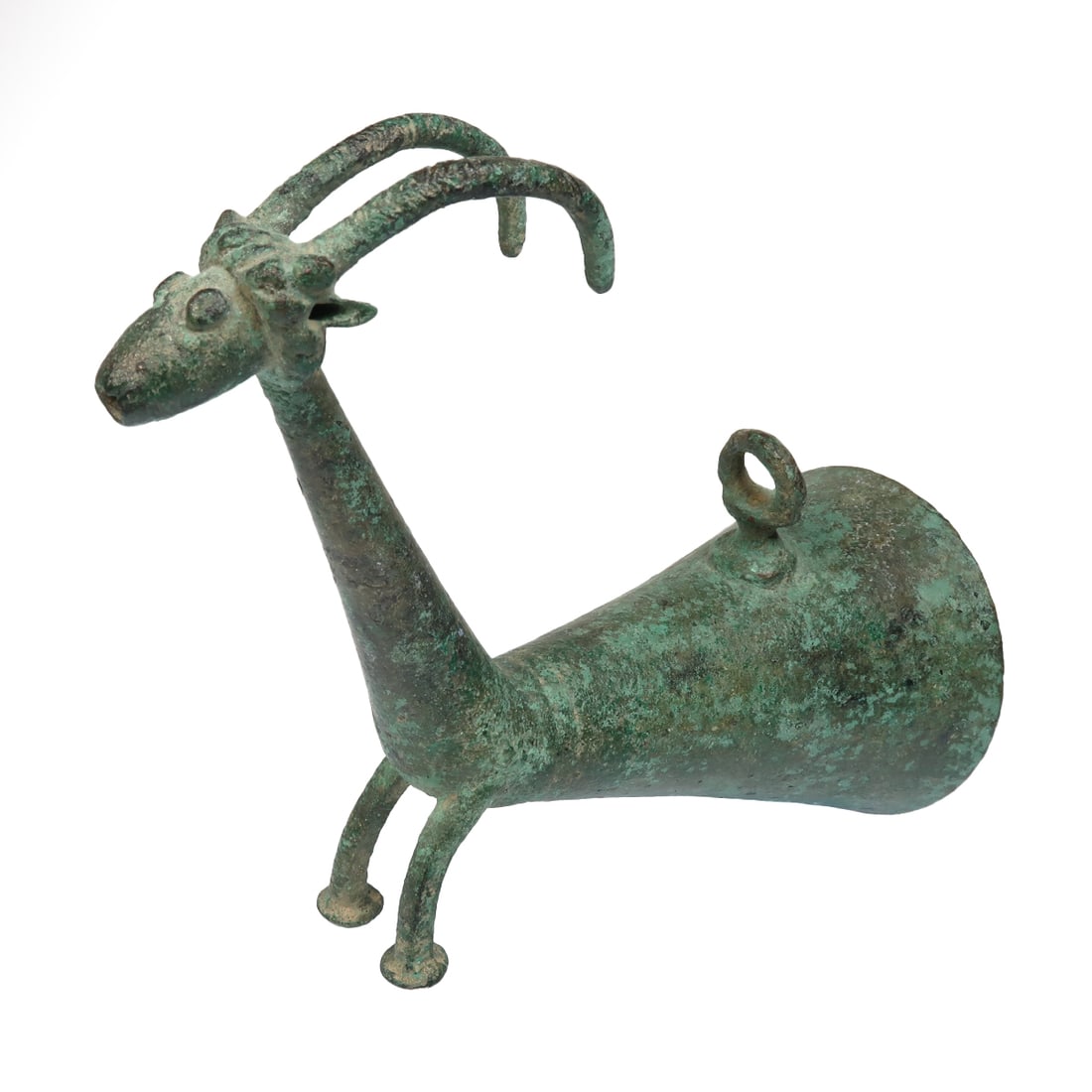 Amlash Bronze Rhyton, c. Early 1st Millennium B.C.: Amlash Bronze Rhyton, c. Early 1st Millennium B.C. Conical rhyton, curving and ending in the shape of a mountain stag, with long neck and curving horns, pointed ears, bulging eyes, standing on two fro