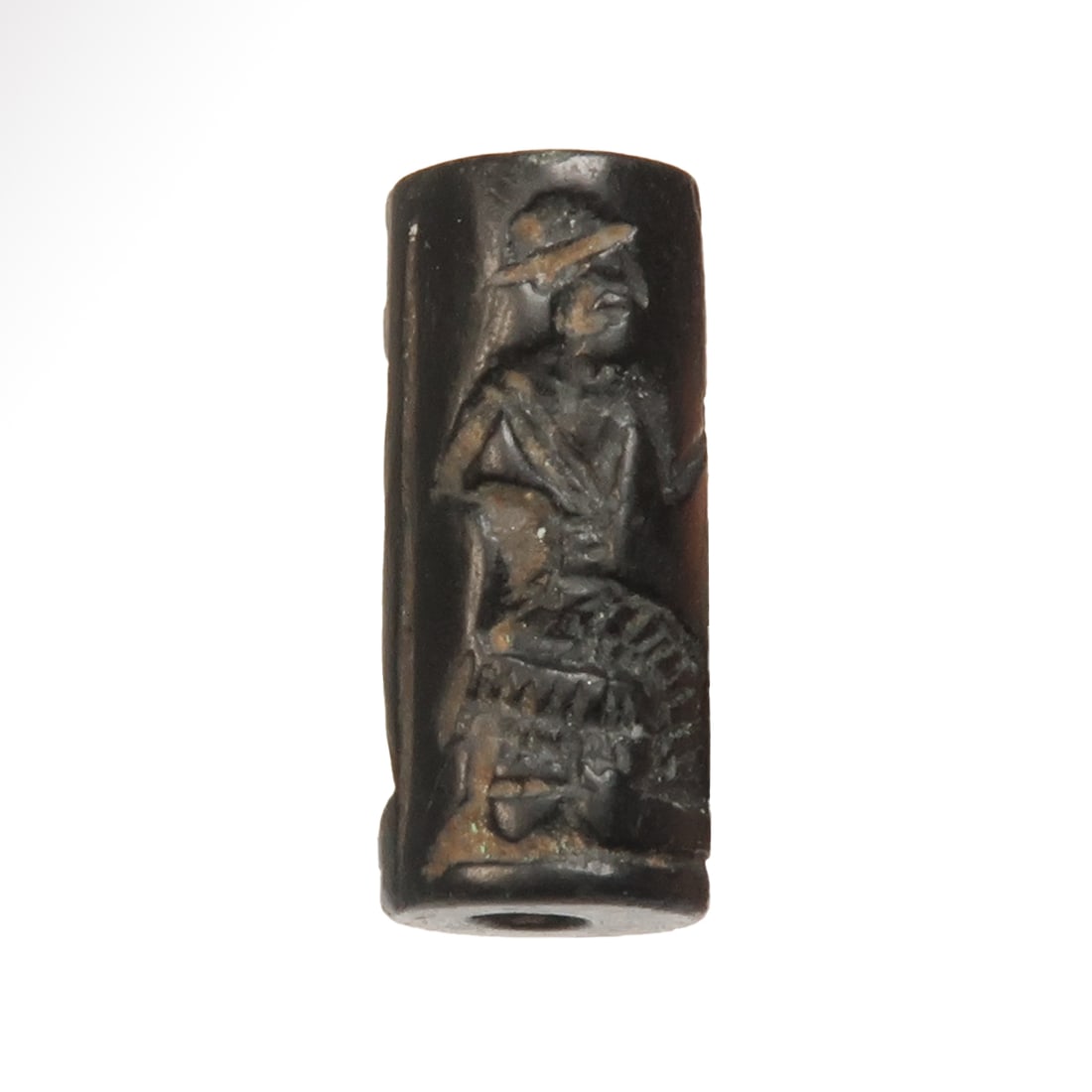 Sumerian Black Stone Cylinder Seal with Worship Scene, c. 2200-2100 B.C. (1 of 6)